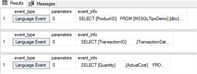 SQL Server sys.dm_exec_input_buffer Results