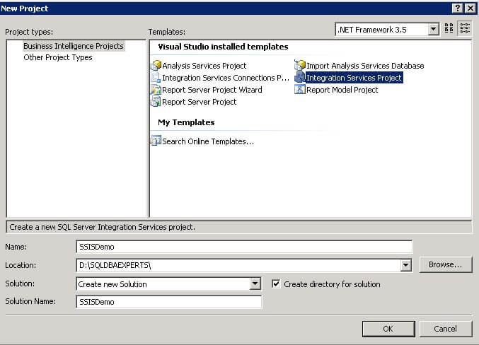 create new ssis package