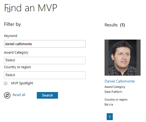 MVP search page