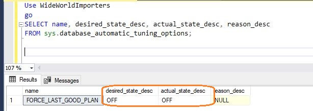 Verify SQL Server 2017 Automatic Plan correction is disabled
