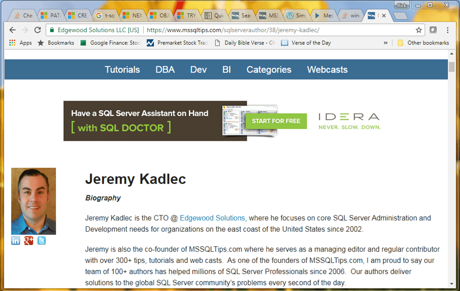 Scraping information on Jeremy Kadlec's Header