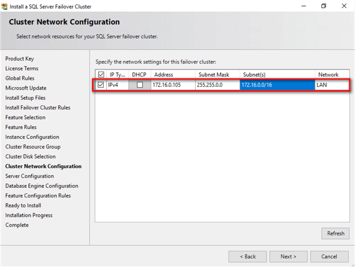 cluster network configuration