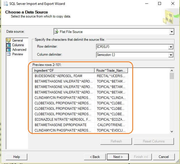 SQL Server Import and Export Wizard Previews Data with the ~ symbol as a separator