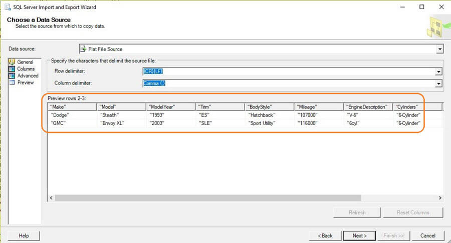Preview Data in the Import Data Wizard in SQL Server Management Studio