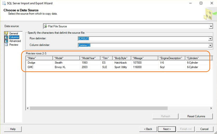 Data looks accurate in the Import Data Wizard
