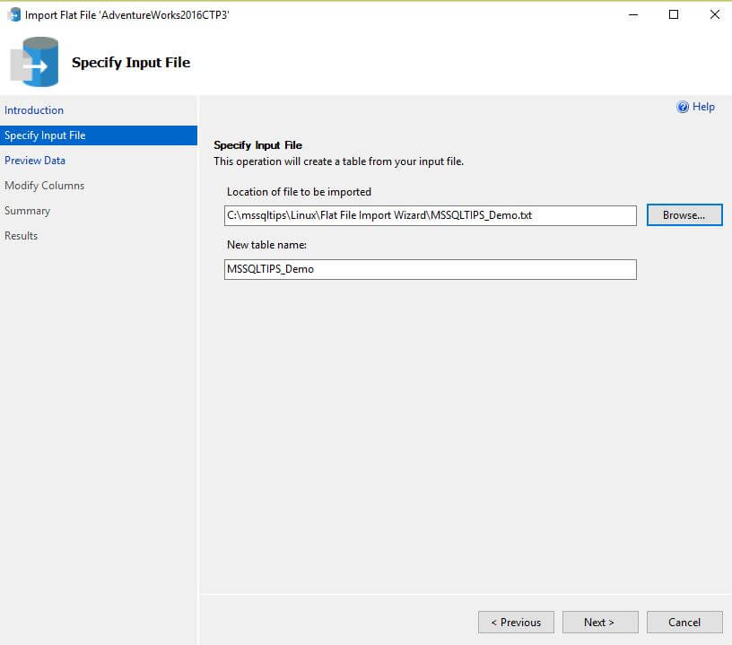 Specify Input File for the Import Flat File Wizard in SQL Server Management Studio