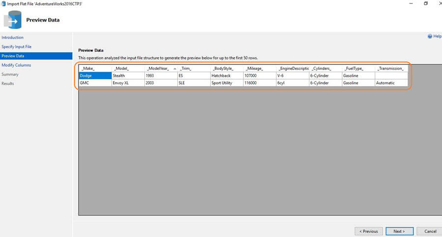 Preview Data in the Import Flat File Wizard in SQL Server Management Studio