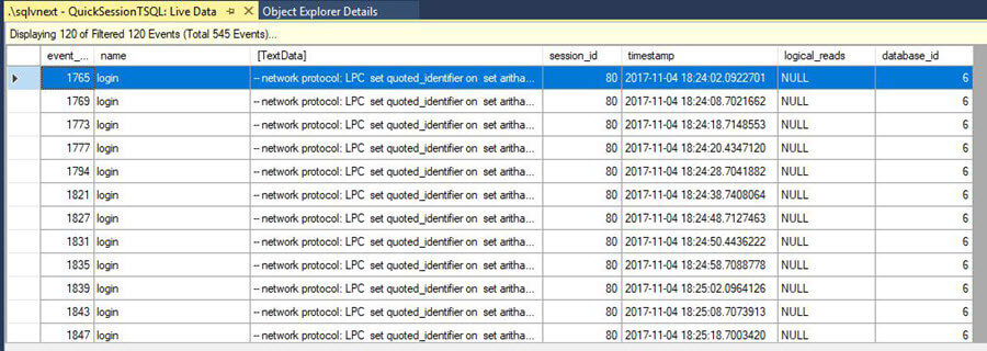 output of Filter result sets in Xevent profiler