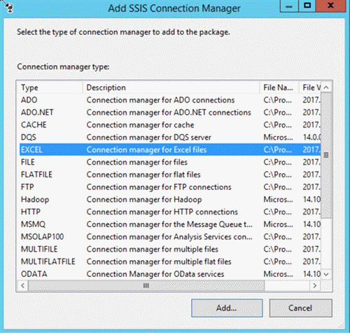 ssis add connection