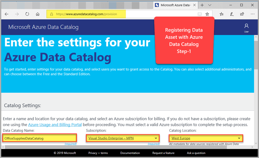 Registering Data Asset (Azure Analysis Services database) with Azure Data Catalog