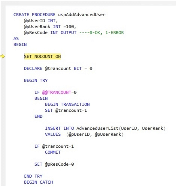 debug code in ssms
