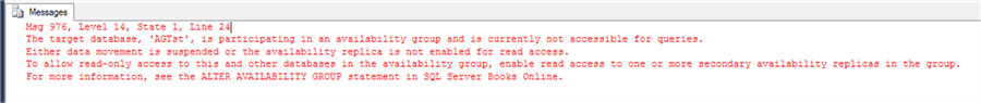 target database is participating in an availability group and is currently not accessible for queries
