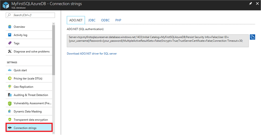 Connection Strings for SQL Azure