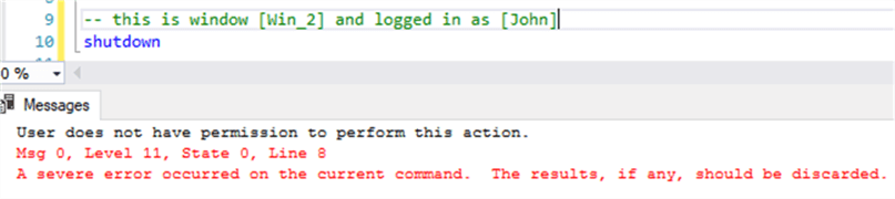 shutdown denied - Description: [John] cannot shutdown sql instance directly