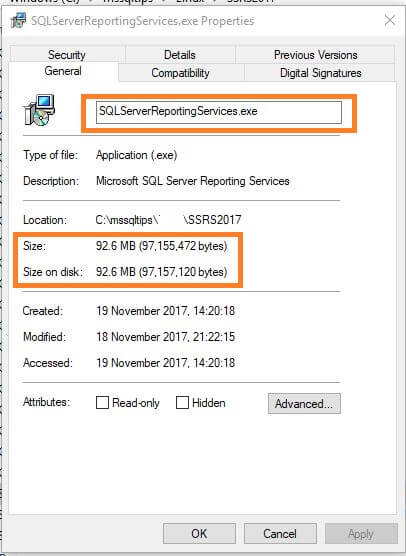 SQL Server Reporting Services setup properties Page