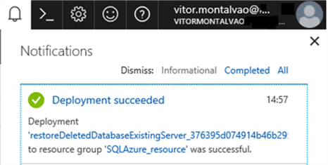 SQL Azure restore confirmation - Description: SQL Azure confirmation of the restore of a deleted database