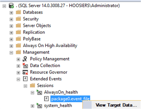 SSMS AlwaysOn_health Extended Events session