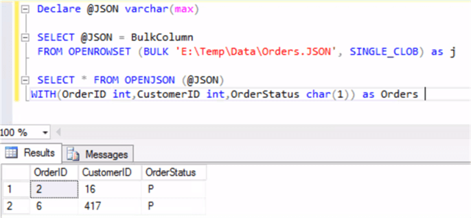 Using With Clause in OpenJSON - Description: Using With Clause in OpenJSON