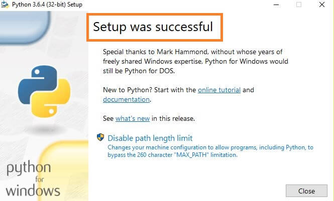 Python Installation completed