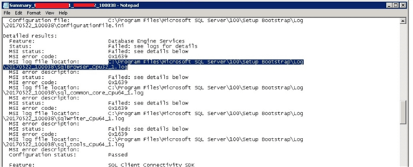 sql server installation log