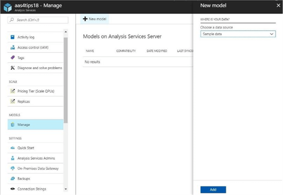 Managing models via the portal - Description: The portal can be used to manage BI models.