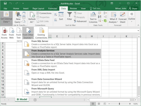 MS Excel File - Description: Use the get external data option to pull in Azure AS data.
