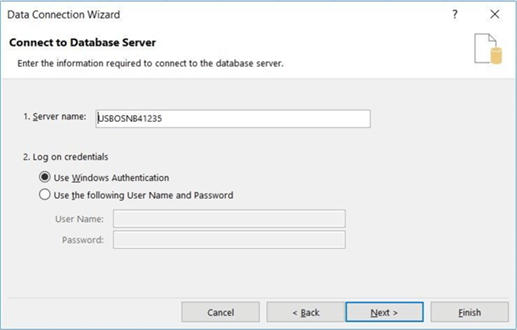 Data Connection Wizard - connection info - Description: The drivers with MS Office work with Analysis Services 2016.