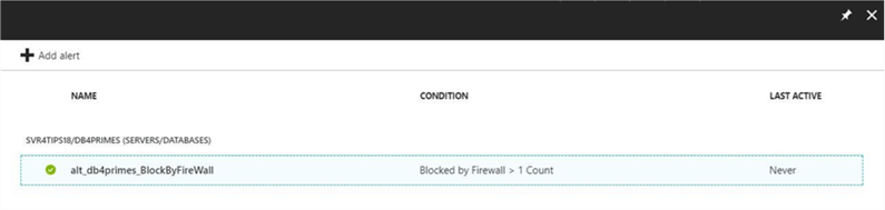 SQLDB Alerting - First Alert - Description: Our first alert monitors any blocking by the firewall.