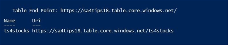 Table Storage - HTTP Endpoint - Description: Create new table storage object via PowerShell ISE.