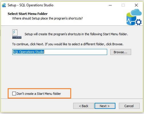 Microsoft SQL Operations Studio Installation start menu folder