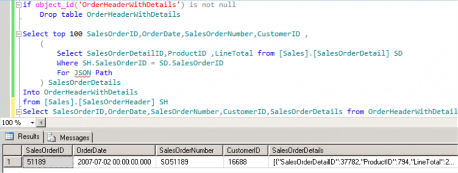 SalesOrder Header and Detail transformation to JSON - Description: SalesOrder Header and Detail transformation to JSON