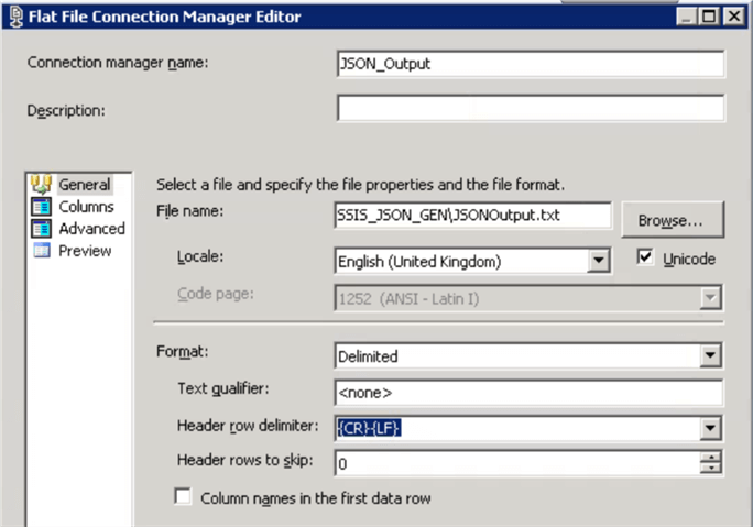 ssis Flat File Connection Manager
