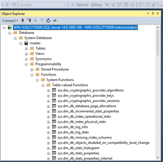 Object Explorer - Description: SQL Server screen print