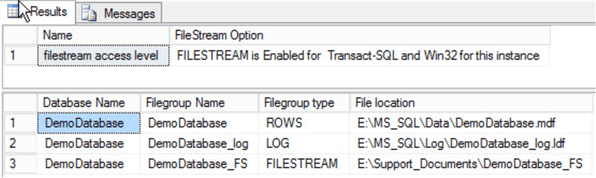 database filestream settings