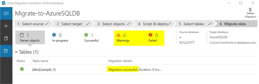 Data Migration to Azure DB successful