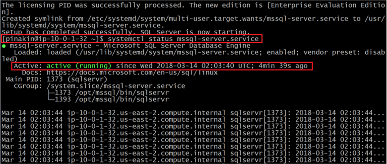 We can see mssql-server.service SQL Server Database Engine is active