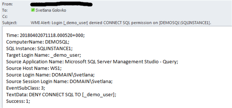 Deny CONNECT SQL email
