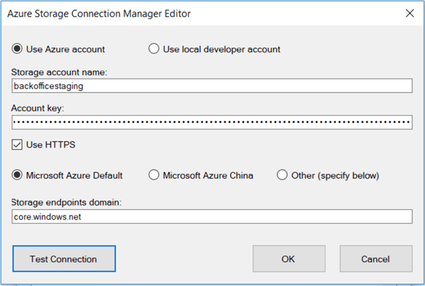 Azure Storage Connection Manager Editor