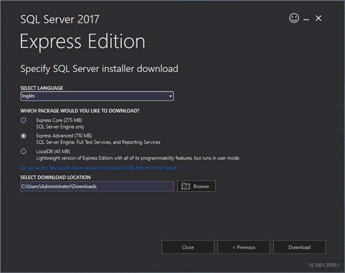 Screen Capture 19 - Description: You can download the SQL Server Express installation files.