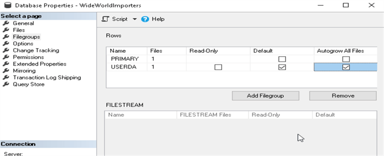  Database properties SSMS 17.8.1 - Enable AutoGrow All Files