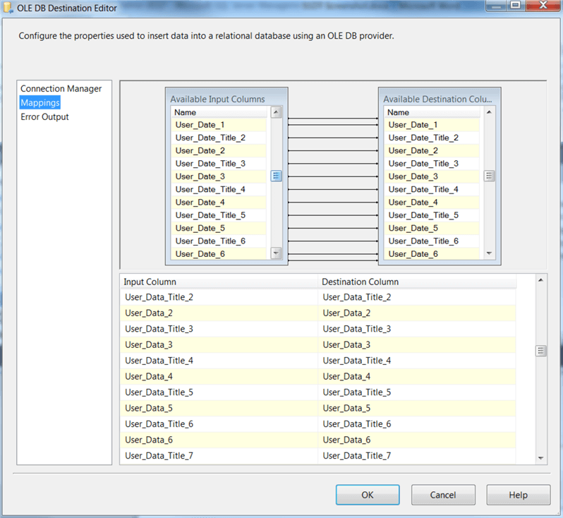 Click on the Mappings page will automaticallyl map the source and destination table by column name