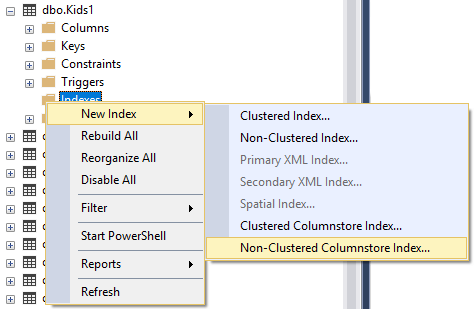 non-clustered columnstore index