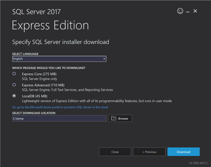 Express Edition installer - download option
