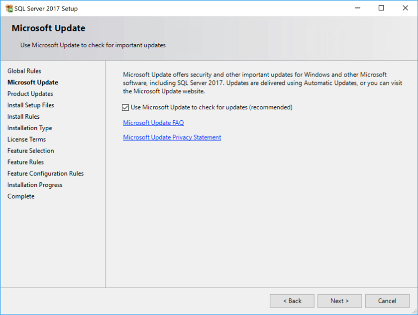 SQL Server 2017 installer - Microsoft Update