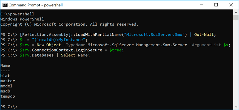 PowerShell interaction with LocalDB