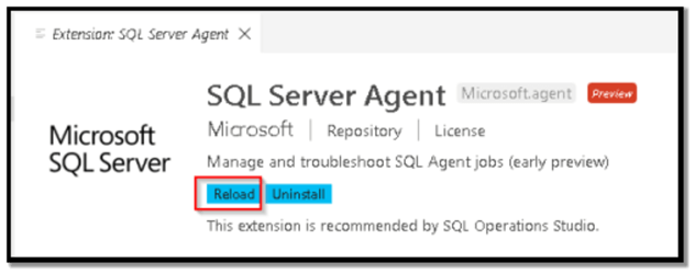 Image 3: Reload SQL Server Agent Extension