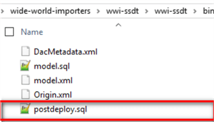 A screenshot of the folder content. The folder contain files: DacMetadata.xml, model.sql, model.xml, Origin.xml and postdeploy.sql