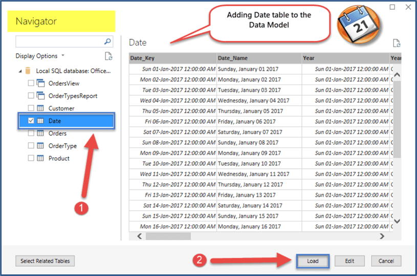 adding date table to data model