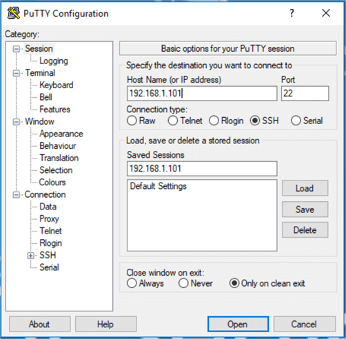 Connect to the server using putty 