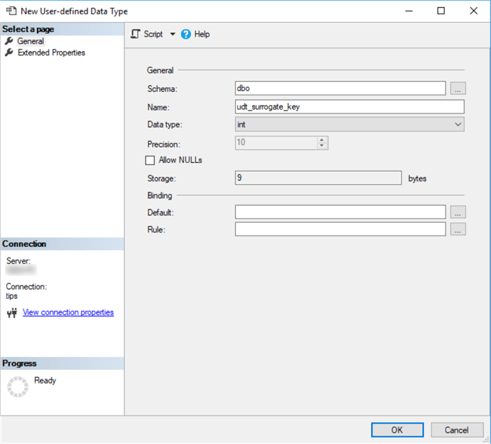 The image illustrates a pop-up window that is used to create new user-defined data type. We only need to enter a value of the name field and select a data type.
